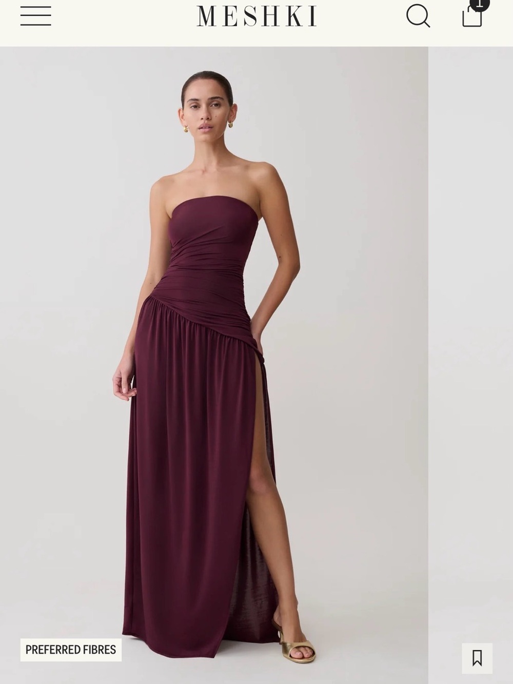 Meshki Burgundy Ruched Maxi Dress